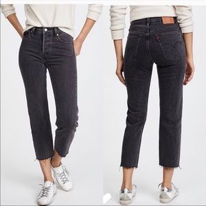 Levi’s High Rise Crop Black Raw Hem Button Fly